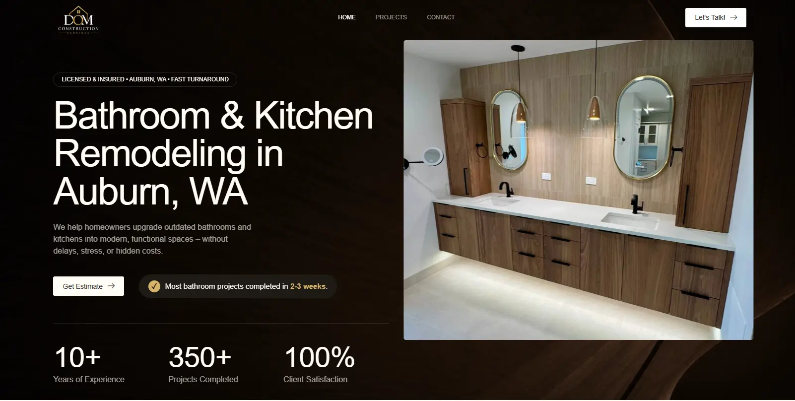 Bathroom and kitchen remodeling contractor website Auburn WA - built by Go Global LLC